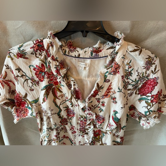 Pilcro Ruffle Collar Button Down Floral Linen Shirt Dress Size 6 - Picture 3 of 11